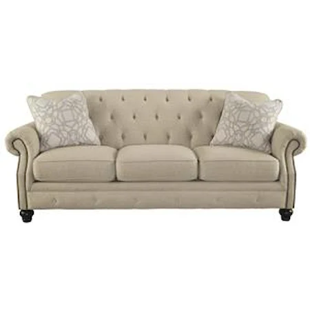 Traditional Sofa with Tufted Back and Feather Blend Accent Pillows